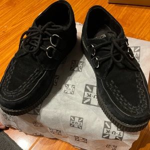 T.U.K. Black Suede Round Viva ll Low Creeper
